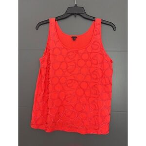 Ann Taylor Embroidered Swirl Tank Top Womens XL Cotton Modal Sleeveless Scoop